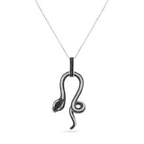 Sterling Silver Rhodium Plated Snake Black and Clear CZ Stone Pendant Necklace