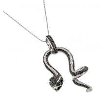 Load image into Gallery viewer, Sterling Silver Necklace with Paved Black and Clear Czs Snake with Green Cz Eyes PendantAnd Chain Length of 16  with 2  ExtensionAnd Pendant Dimensions: 61.7MMx28.5MM