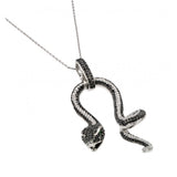 Sterling Silver Necklace with Paved Black and Clear Czs Snake with Green Cz Eyes PendantAnd Chain Length of 16  with 2  ExtensionAnd Pendant Dimensions: 61.7MMx28.5MM