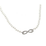 Sterling Silver White Pearl Necklace with Paved Czs Infinity PendantAnd Chain Length of 16  with 2  ExtensionAnd Pendant Dimension: 23.1MMx6.4MM