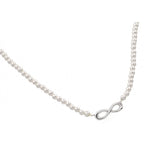 Sterling Silver Elegant White Pearl Necklace with Infinity PendantAnd Chain Length of 16  with 2  ExtensionAnd Pendant Dimensions: 22.8MMx6.2MM