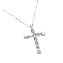 Load image into Gallery viewer, Sterling Silver Rhodium Plated Clear CZ Tied Cross Pendant Necklace