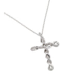 Sterling Silver Rhodium Plated Clear CZ Tied Cross Pendant Necklace