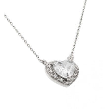 Load image into Gallery viewer, Sterling Silver Rhodium Plated Heart Shaped April Birthstone Pendant Necklace With Diamond And Clear CZ