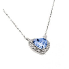 Sterling Silver Rhodium Plated Heart Shaped December Birthstone Pendant Necklace With Zircon And Clear CZ