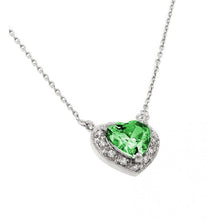 Load image into Gallery viewer, Sterling Silver Rhodium Plated Heart Shaped May Birthstone Pendant Necklace With Emerald And Clear CZ