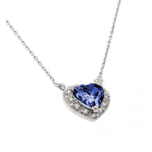 Load image into Gallery viewer, Sterling Silver Rhodium Plated Heart Shaped September Birthstone Pendant Necklace With Sapphire And Clear CZ