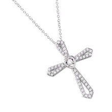 Load image into Gallery viewer, Sterling Silver Rhodium Plated Necklace with Fancy Paved Cross PendantAndSpring Clasp ClosureAnd Length of 16  with 2  extension