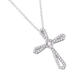 Sterling Silver Rhodium Plated Necklace with Fancy Paved Cross PendantAndSpring Clasp ClosureAnd Length of 16  with 2  extension