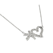 Load image into Gallery viewer, Sterling Silver Rhodium Plated Clear CZ XO Heart Necklace