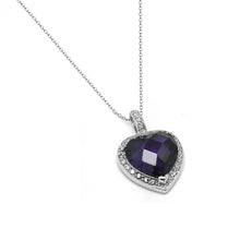 Load image into Gallery viewer, Sterling Silver Necklace with Elegant Heart Cut Amethyst Cz with Paved Halo Setting PendantAnd Pendant Dimensions of 14.9MMx15.3MM