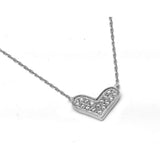 Sterling Silver Necklace with Wide Heart Inlaid with Clear Czs Pendant