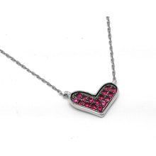 Load image into Gallery viewer, Sterling Silver Necklace with Wide Heart Inlaid with Ruby Czs PendantAnd Pendant Dimensions of 13.3MMx10.1MM