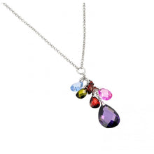 Load image into Gallery viewer, Sterling Silver Rhodium Plated Clear CZ Multi-Color Pear Shapes Pendant Necklace