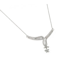 Load image into Gallery viewer, Sterling Silver Rhodium Plated Clear CZ Leaf and Flower Pendant Necklace