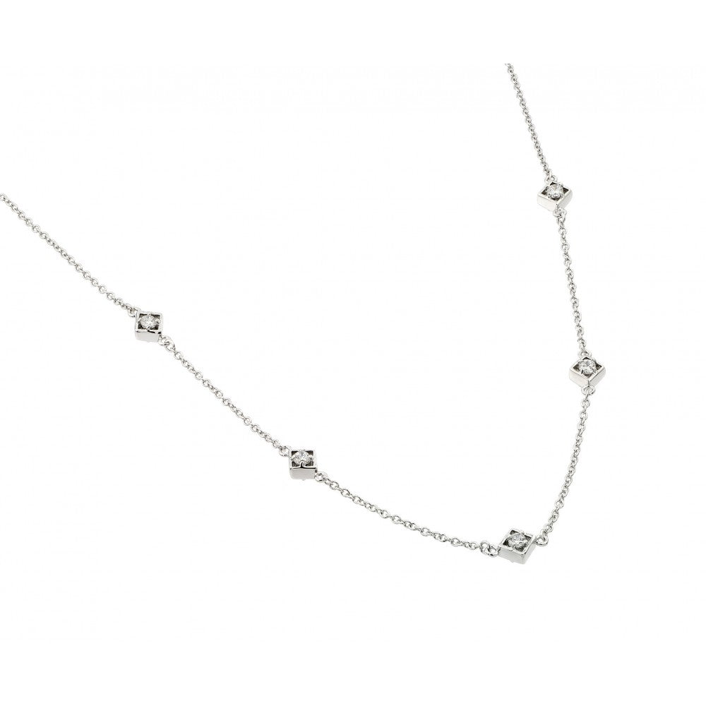 Rhodium Plated Sterling Silver 5 Squares with CZ Stones NecklaceAnd Dimension of 6MMx11MM