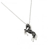 Nickel Free Rhodium Plated Sterling Silver Stylish Black Horse Necklace