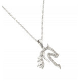 Sterling Silver Rhodium Plated Clear CZ Horse Pendant Necklace