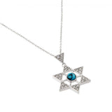 Sterling Silver Rhodium Plated Clear CZ David Star Pendant Necklace