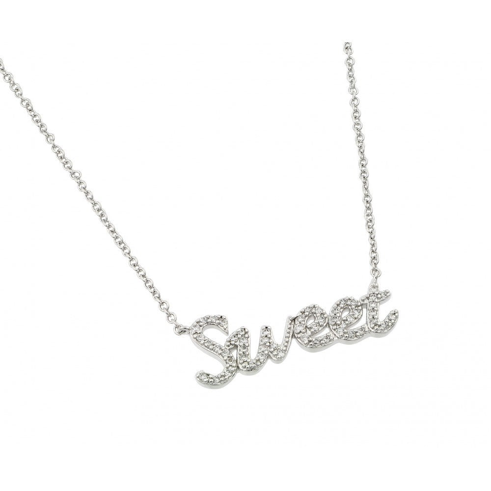 Sterling Silver Rhodium Plated Clear CZ Sweet Necklace