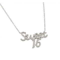 Sterling Silver Rhodium Plated Clear CZ Sweet 16 Necklace