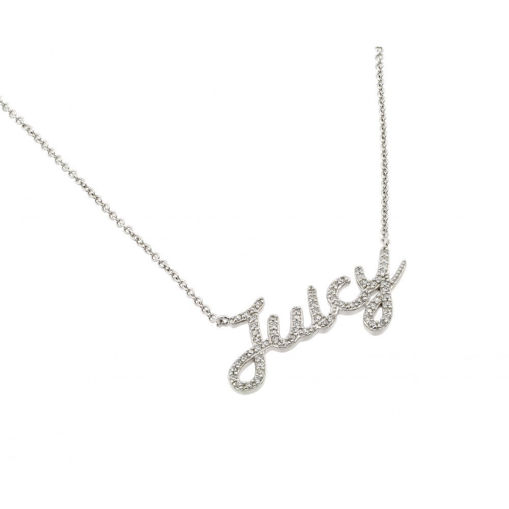 Sterling Silver Rhodium Plated Clear CZ Juicy Necklace