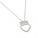 Sterling Silver Rhodium Plated Clear CZ Owl Pendant Necklace