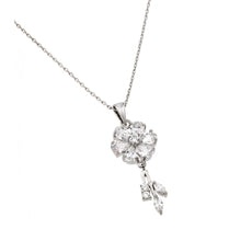 Load image into Gallery viewer, Nickel Free Rhodium Plated Sterling Silver Flower Necklace Paved with PearAnd Round and Marquise Cut Clear CZ Stones