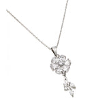 Nickel Free Rhodium Plated Sterling Silver Flower Necklace Paved with PearAnd Round and Marquise Cut Clear CZ Stones