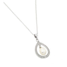 Load image into Gallery viewer, Sterling Silver Rhodium Plated Fresh Water Pearl Surrounded by Clear CZ Pendant Necklace