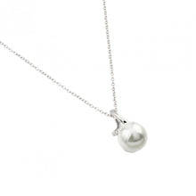 Load image into Gallery viewer, Nickel Free Rhodium Plated Sterling Silver Pearl Necklace with CZ Stone