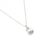 Nickel Free Rhodium Plated Sterling Silver Pearl Necklace with CZ Stone