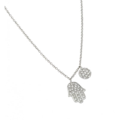Sterling Silver Rhodium Plated Clear CZ Religious Hand Pendant Necklace