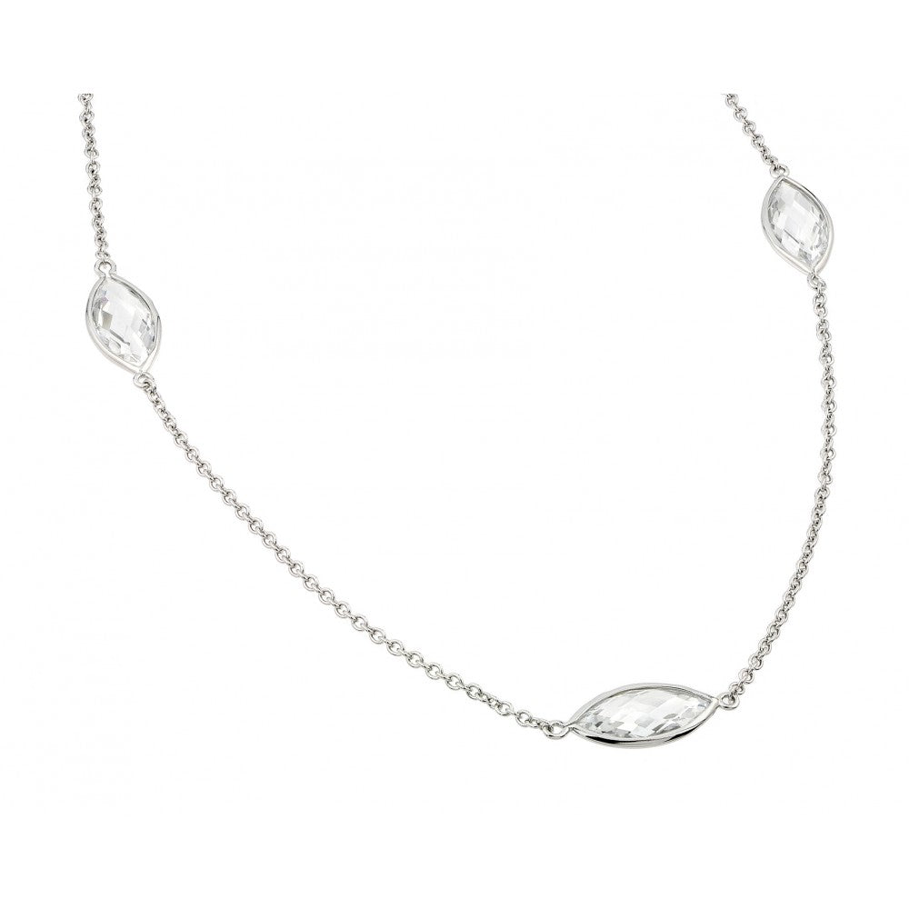 Sterling Silver Rhodium Plated Clear CZ Marquise Shaped Pendant Necklace