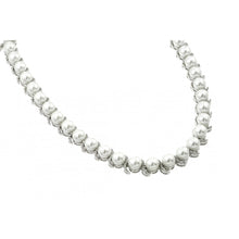 Load image into Gallery viewer, Rhodium Plated Sterling Silver Elegant Pearl Necklace with Paved CZ Curve Designs