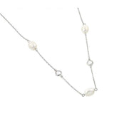 Sterling Silver Rhodium Plated Clear CZ Fresh-water Pearl Pendant Necklace