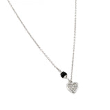 Nickel Free Rhodium Plated Sterling Silver Paved CZ Heart Necklace with Round Black Diamond Cut CZ StoneAnd Heart Dimensions of 9MMx8MM