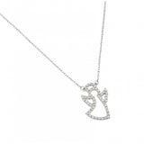 Nickel Free Rhodium Plated Sterling Silver Open Angel Necklace with Clear CZ Stones