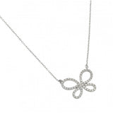 Nickel Free Rhodium Plated Sterling Silver Elegant Open Butterfly Necklace with Clear CZ Stones