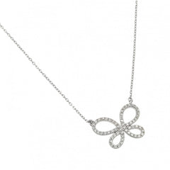 Nickel Free Rhodium Plated Sterling Silver Elegant Open Butterfly Necklace with Clear CZ Stones