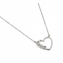 Load image into Gallery viewer, Nickel Free Rhodium Plated Sterling Silver Elegant Open Heart Necklace with Clear CZ Stones