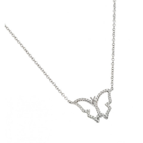 Nickel Free Rhodium Plated Sterling Silver Elegant Open Butterfly Necklace with Clear CZ Stones and Chain Length of 14  Plus 2  Extension