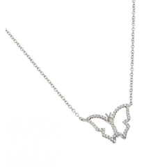 Nickel Free Rhodium Plated Sterling Silver Elegant Open Butterfly Necklace with Clear CZ Stones and Chain Length of 14  Plus 2  Extension