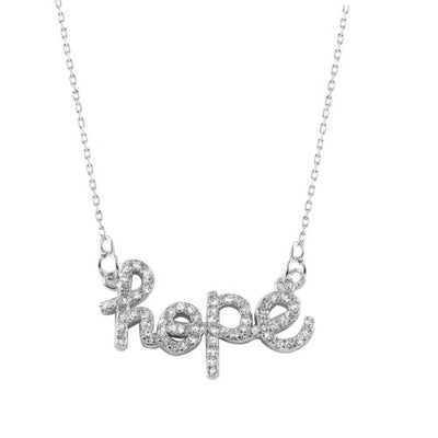 Sterling Silver Rhodium Plated Necklace with Paved Cz Hope PendantAnd Spring Clasp ClosureAnd Length of 16  with 2  extension