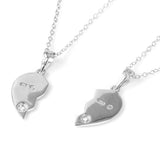 Sterling Silver Double Broken Hearts With Small CZ Stud Accents Pendant Necklace