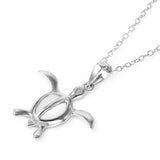 Sterling Silver Trendy Necklace with Tortoise Pendant Inlaid with Single Cz StoneAnd Spring Clasp ClosureAnd Length of 17