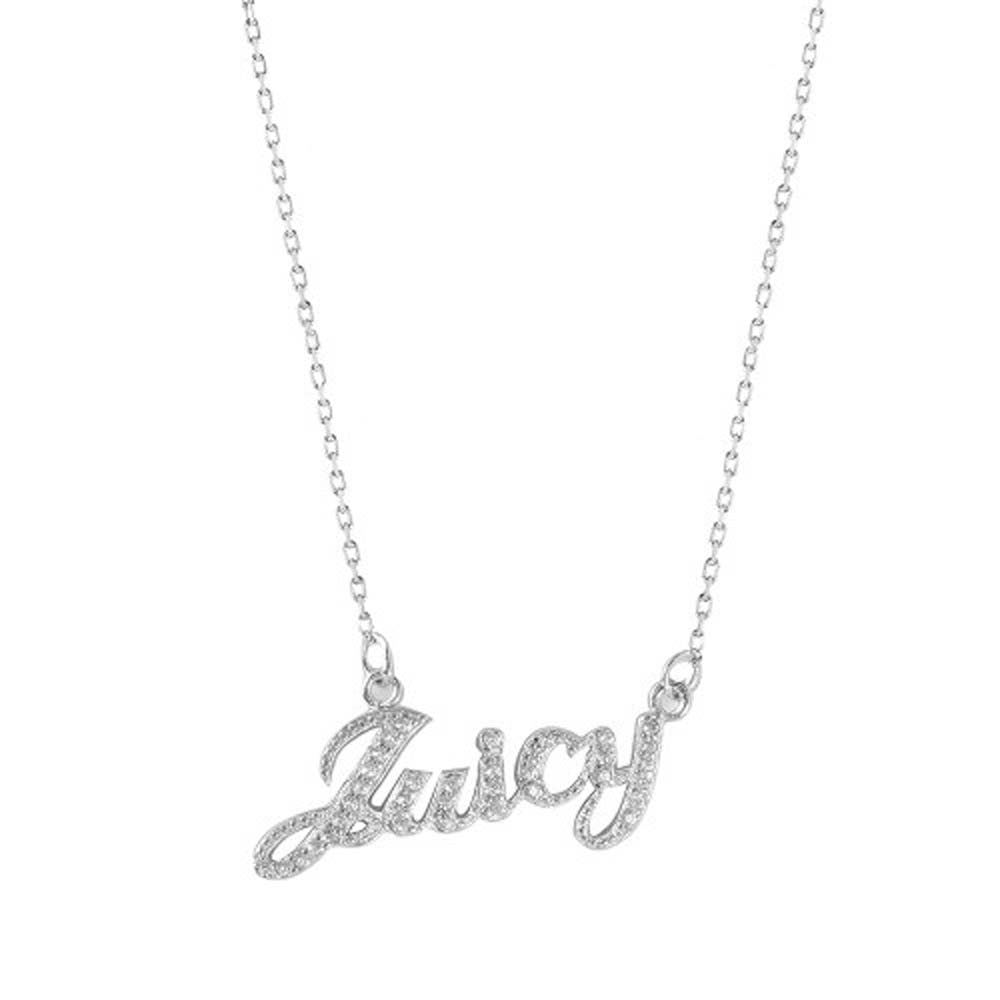Sterling Silver Rhodium Plated Necklace with Paved Cz Juicy PendantAnd Spring Clasp ClosureAnd Length of 16  with 2  extension
