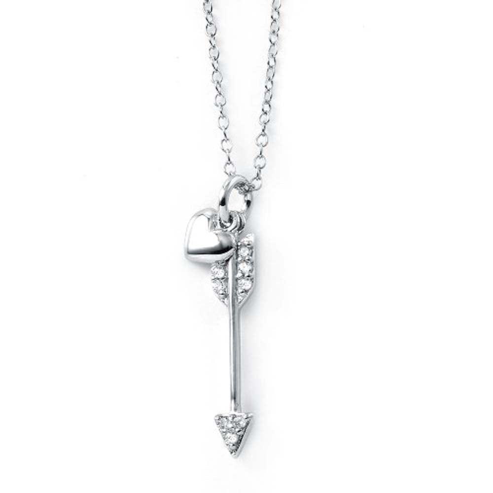 Sterling Silver Rhodium Plated Necklace with Heart and Arrow Pendant Inlaid with Clear Cz StonesAnd Spring Clasp ClosureAnd Length of 16  with 2  extension