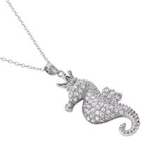 Load image into Gallery viewer, Sterling Silver Rhodium Plated Necklace with Micro Paved Seahorse PendantAnd Spring Clasp ClosureAnd Length of 17