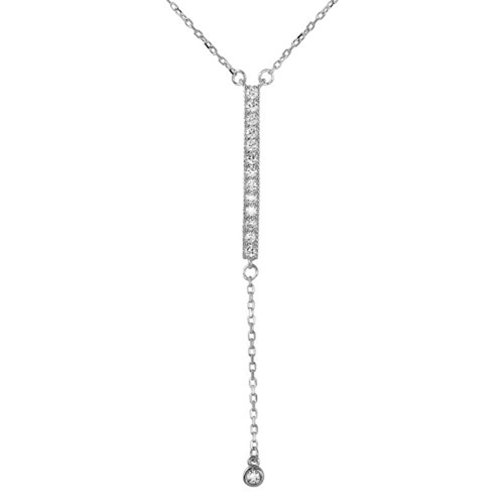 Sterling Silver Rhodium Plated Necklace with Dangling Cz Bar and Round Charm PendantAnd Spring Clasp ClosureAnd Length of 16  with 2  extension